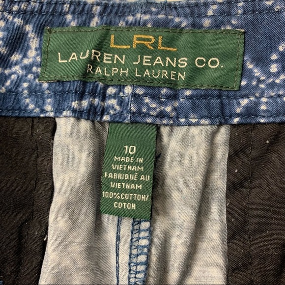LAUREN RALPH LAUREN LRL Blue & White Shibori Cotton Drawstring Shorts size 10 - Picture 7 of 8